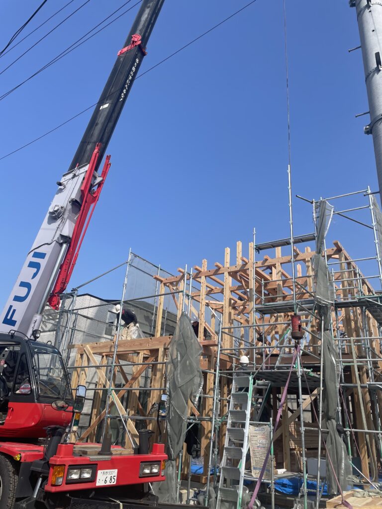 千曲市八幡にて新築建て方